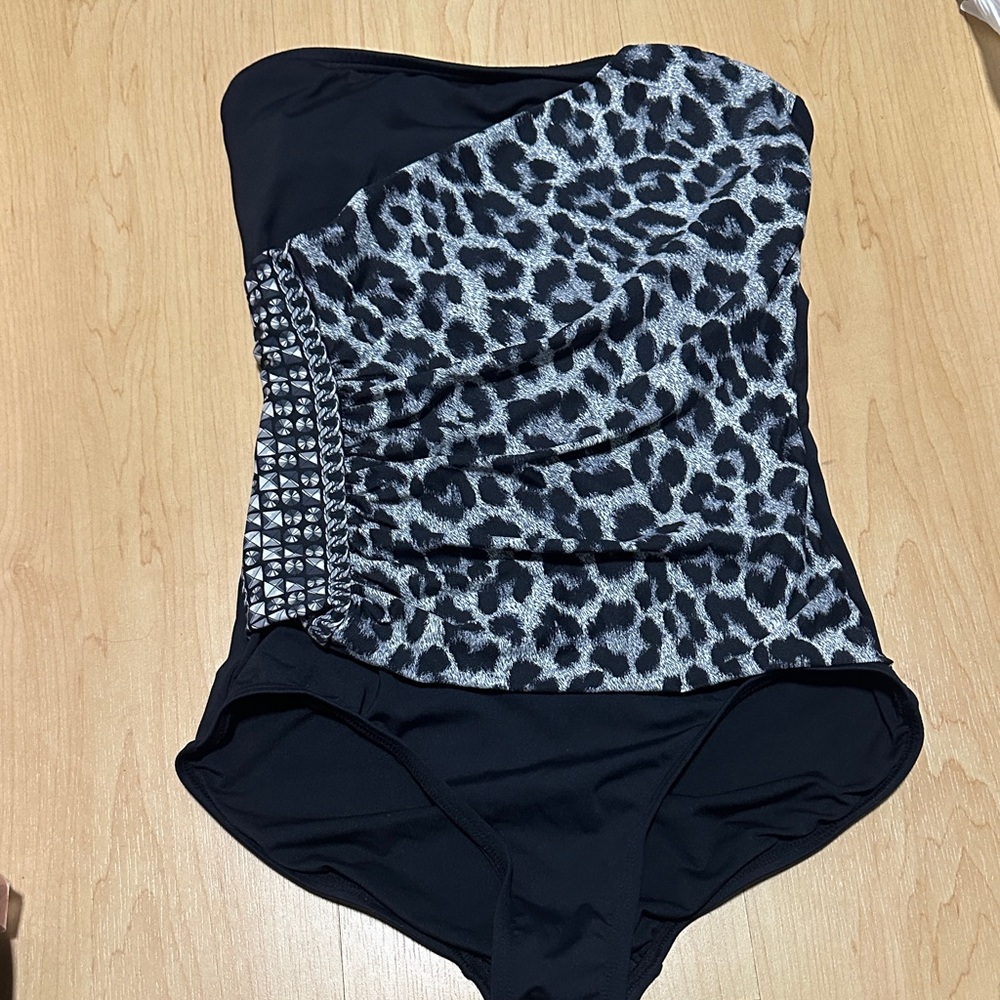 Michael Kors Black and Gray Animal Print Swimsuit